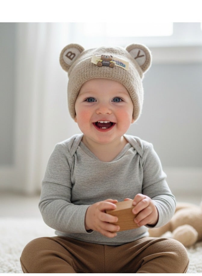 zoba Kids' winter ice cap with a bear design and pop-out ears - a soft and warm mohair hat for boys and girls - available in attractive winter colors (beige, brown) - color chosen at random - Image 5